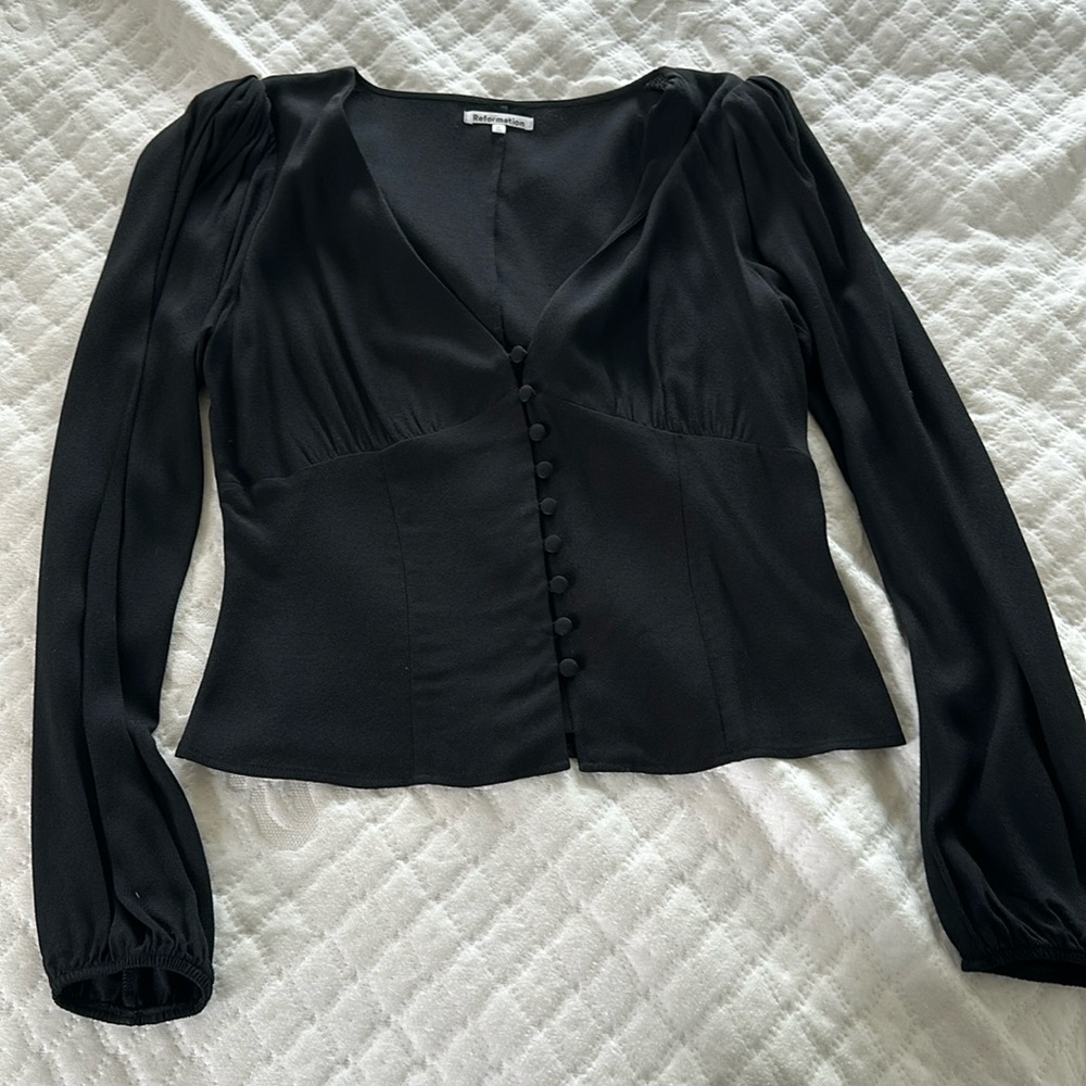 Reformation black blouse with buttons